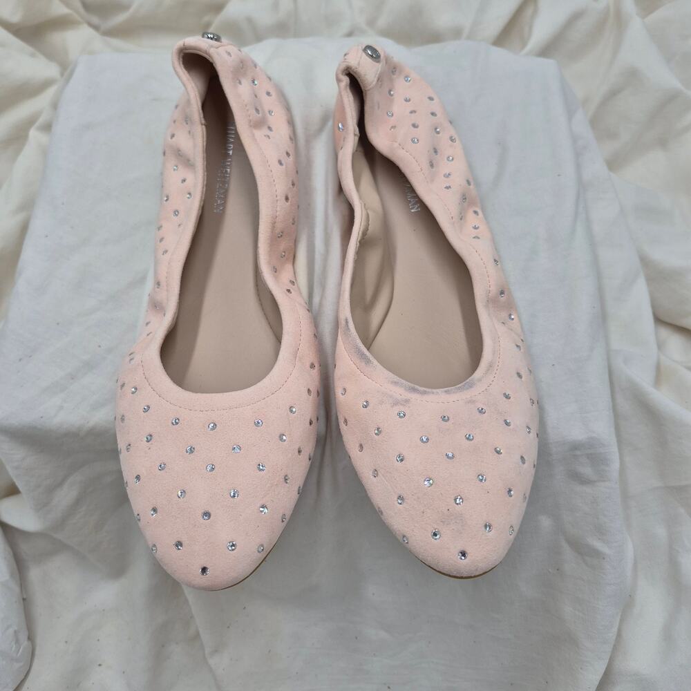 Stuart Weitzman Pale Pink Crystal-Studded Ballet Flats